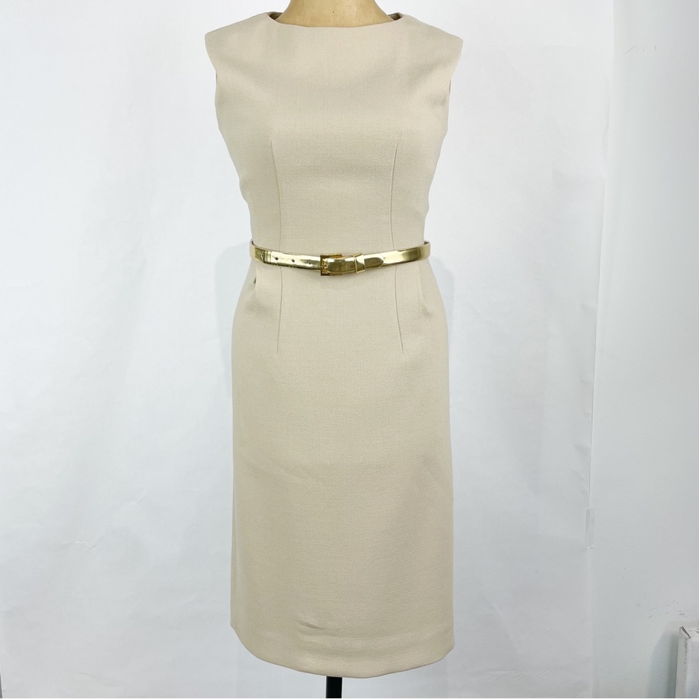 MICHAEL KORS COLLECTION Stretch Boucle Sheath Dress w/ Metallic Gold Belt Size 2